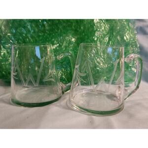 Initial "W" etched clear glass mugs set of 2-L